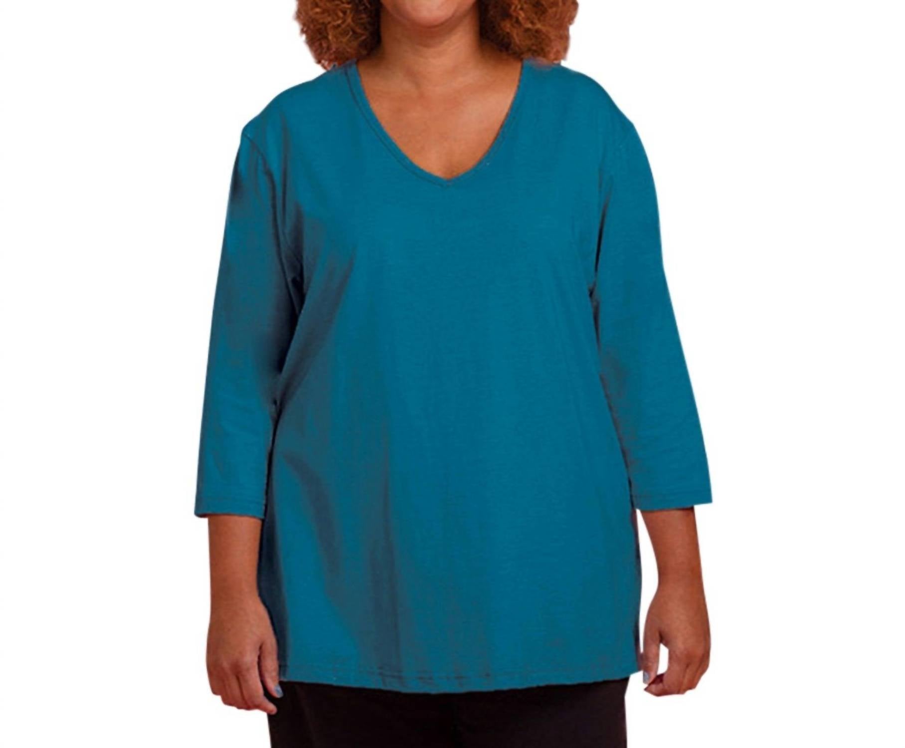 On The Plus Side - Jersey 3/4 Sleeve V-Neck Tee - Plus