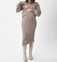 Angel Maternity Maternity Crossover Knit Top in taupe - women's blouse - alternate view