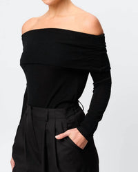 OLIVACEOUS The Maren Off-shoulder Top in black - women's sweater - detail view