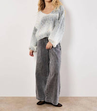 APRICOT Tinsel Fleck V Neck Fisherman Sweater in grey - women's sweater - alternate view