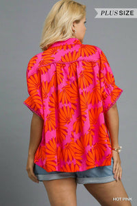 Umgee - Tropical Print Button Top - Plus Size