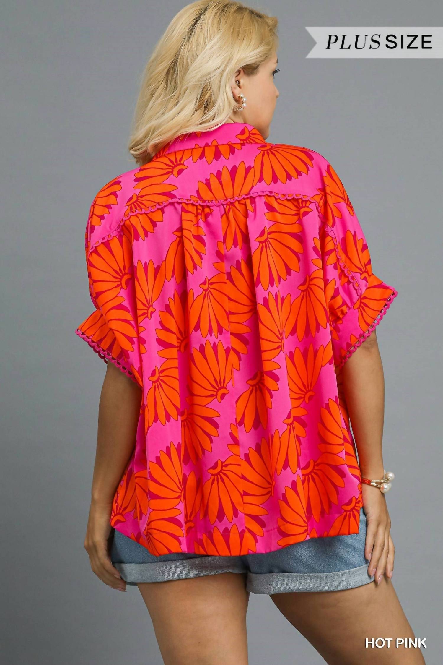 Umgee - Tropical Print Button Top - Plus Size
