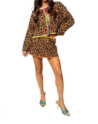 QUEEN OF SPARKLES Tie Rhinestone Sweater in leopard multi - women's sweater - alternate view