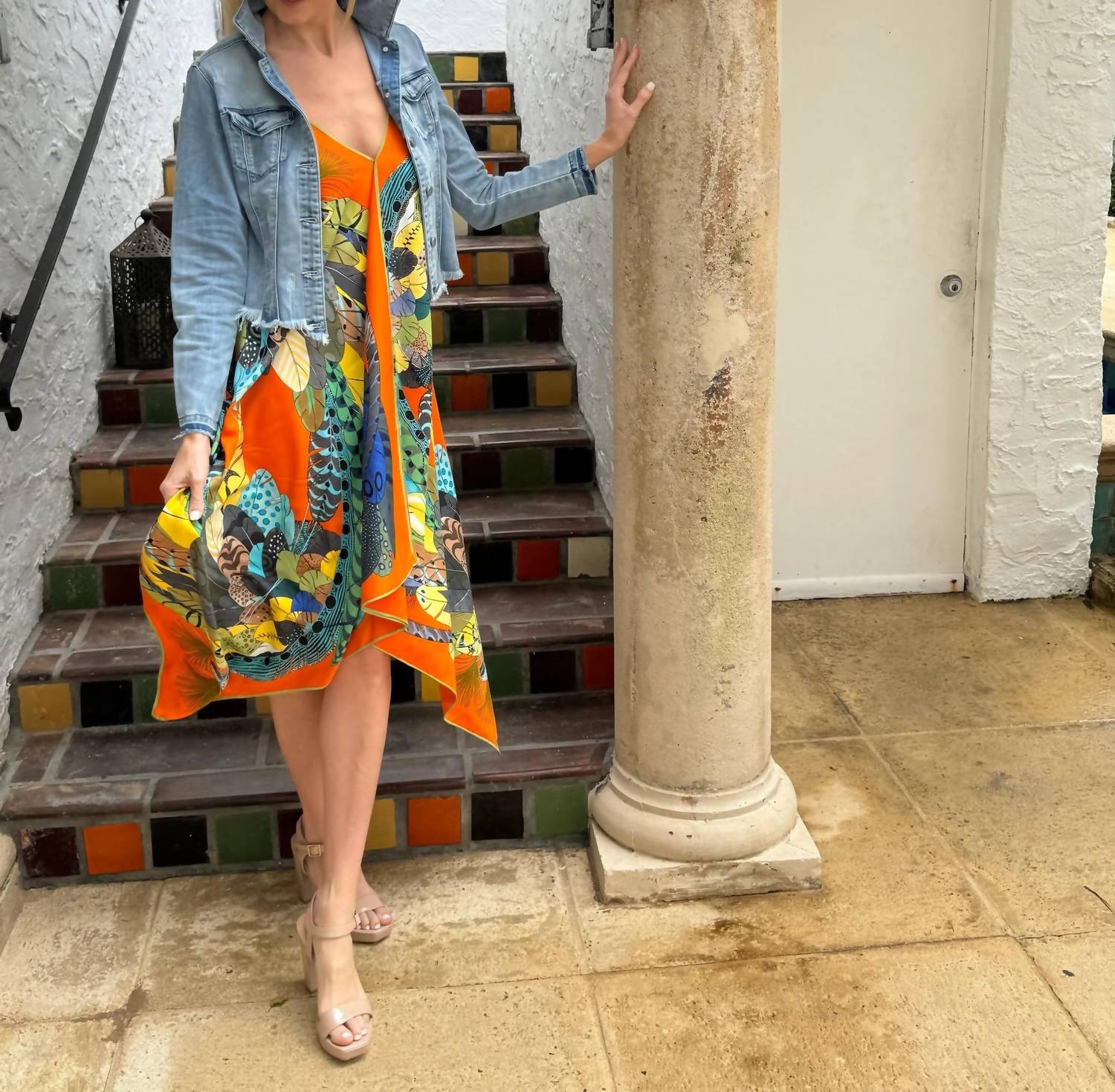 Stacy Bradley Light Denim Jacket in orange feather - women's jacket