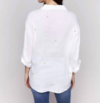CHARLIE B Heart Embroidered Blouse in white gold - women's blouse - detail view