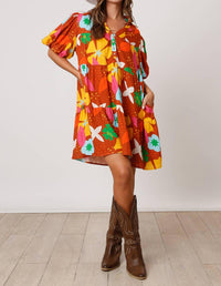 Peach Love - Jasmine Floral Print Gauze Dress