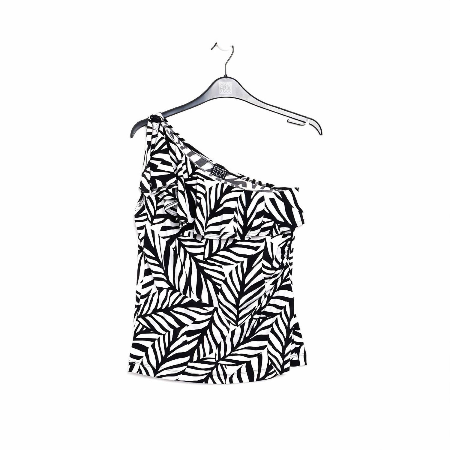 CLARA SUNWOO One Shoulder Top in black white - women's tank top - view 5