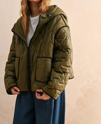 MIOU MUSE Quilted Puffer Jacket in olive - women's jacket - view 4