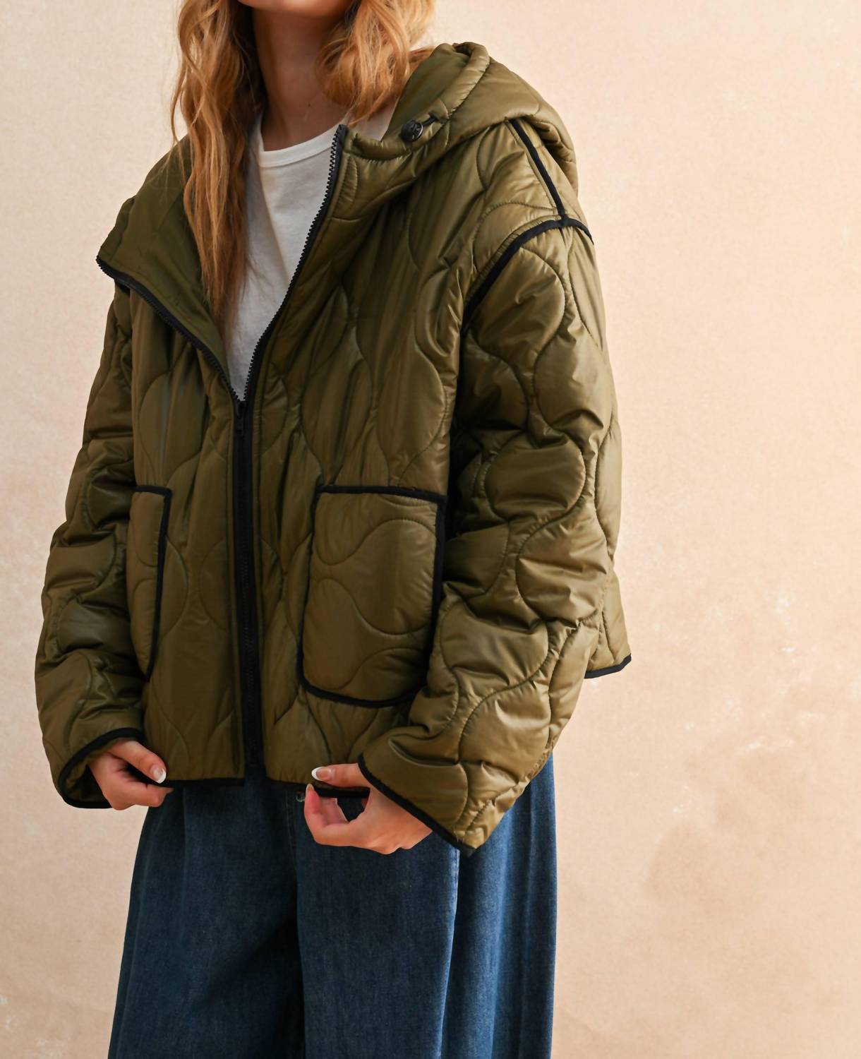 MIOU MUSE Quilted Puffer Jacket in olive - women's jacket - view 4