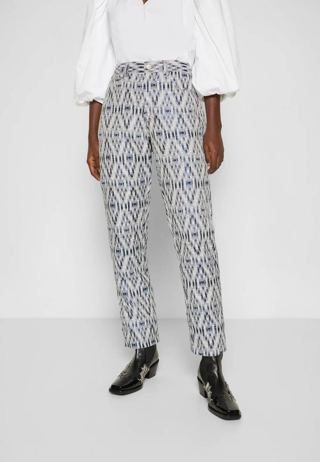 Munthe - Pre-loved Cottage Pants With Geometric Ikat Brocade Pattern