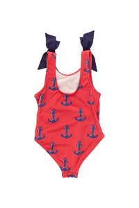 PINK CHICKEN Baby Girls Shelly Suit in red nautical anchors - kids' bikini - detail view