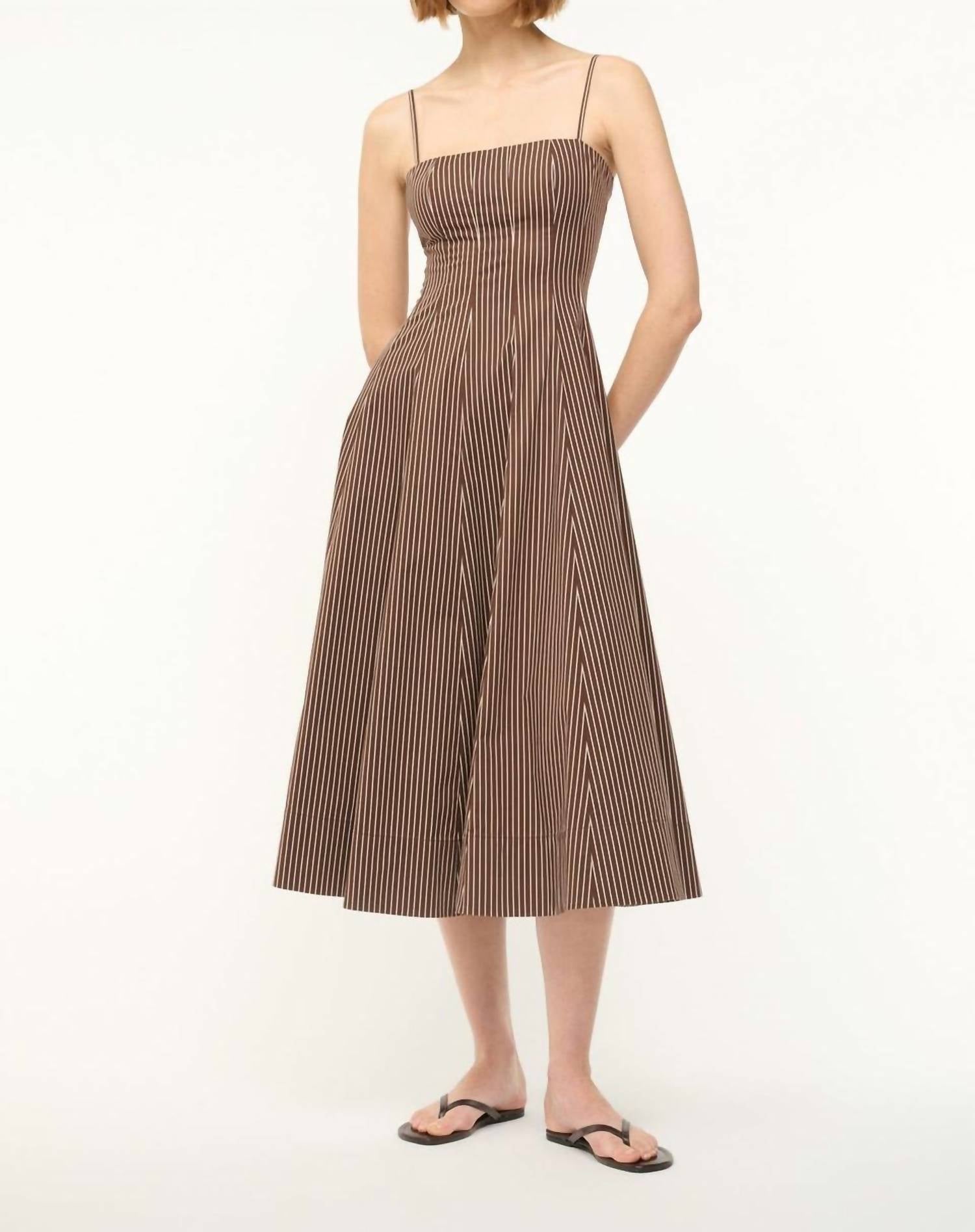 Aureum Wylie Dress in dark oak micro stripe - women's dress - detail view