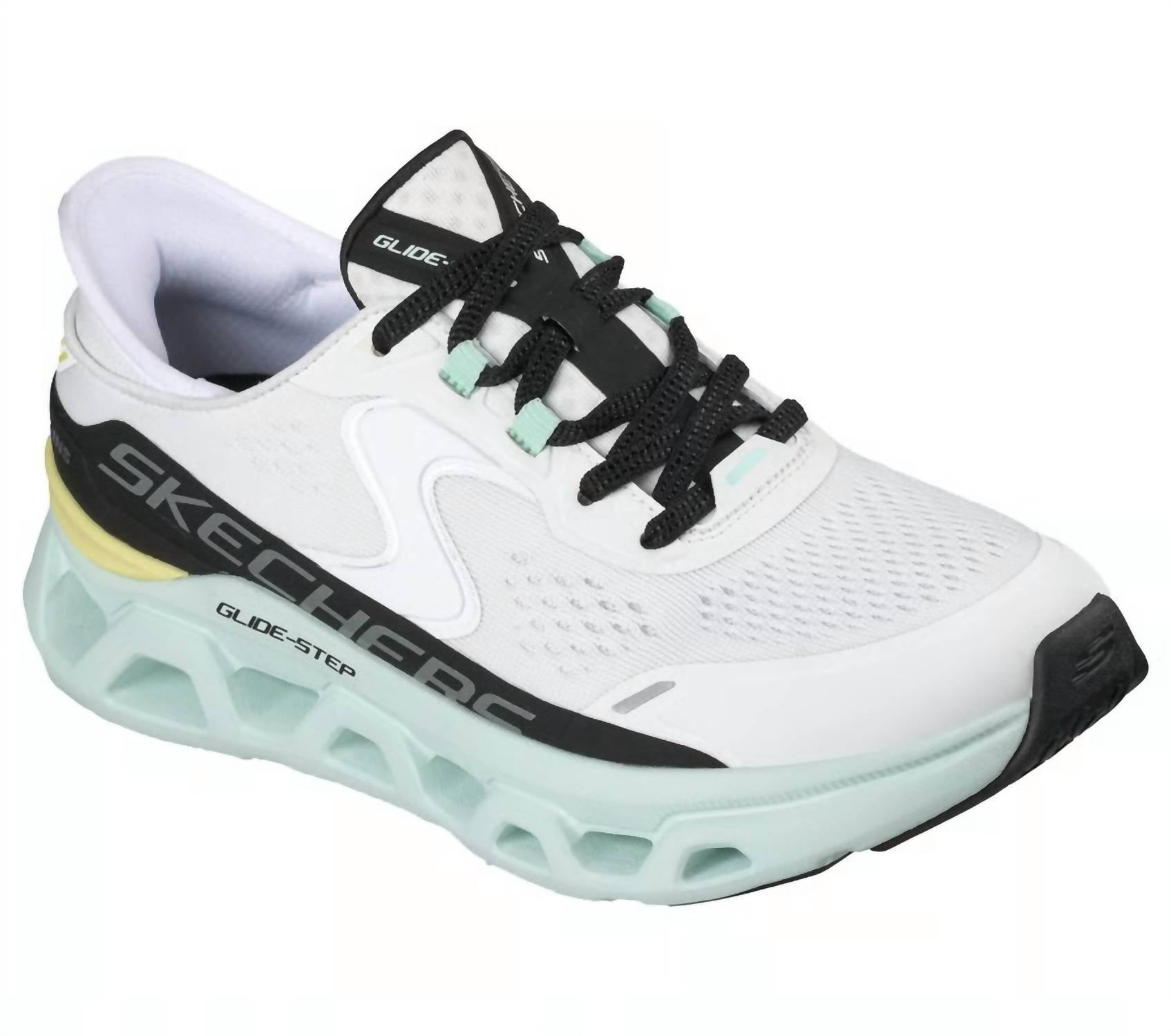Skechers Women's Glide-step Atlus Sneakers in white multi - women's sneaker - detail view