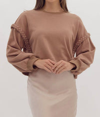 entro Braided Pullover Top in mocha - women's long sleeve top