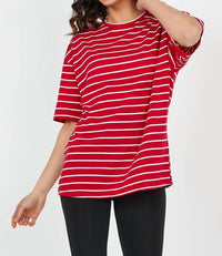 Sewn and Seen Striped Knit Short Sleeve Top in red - women's t-shirt
