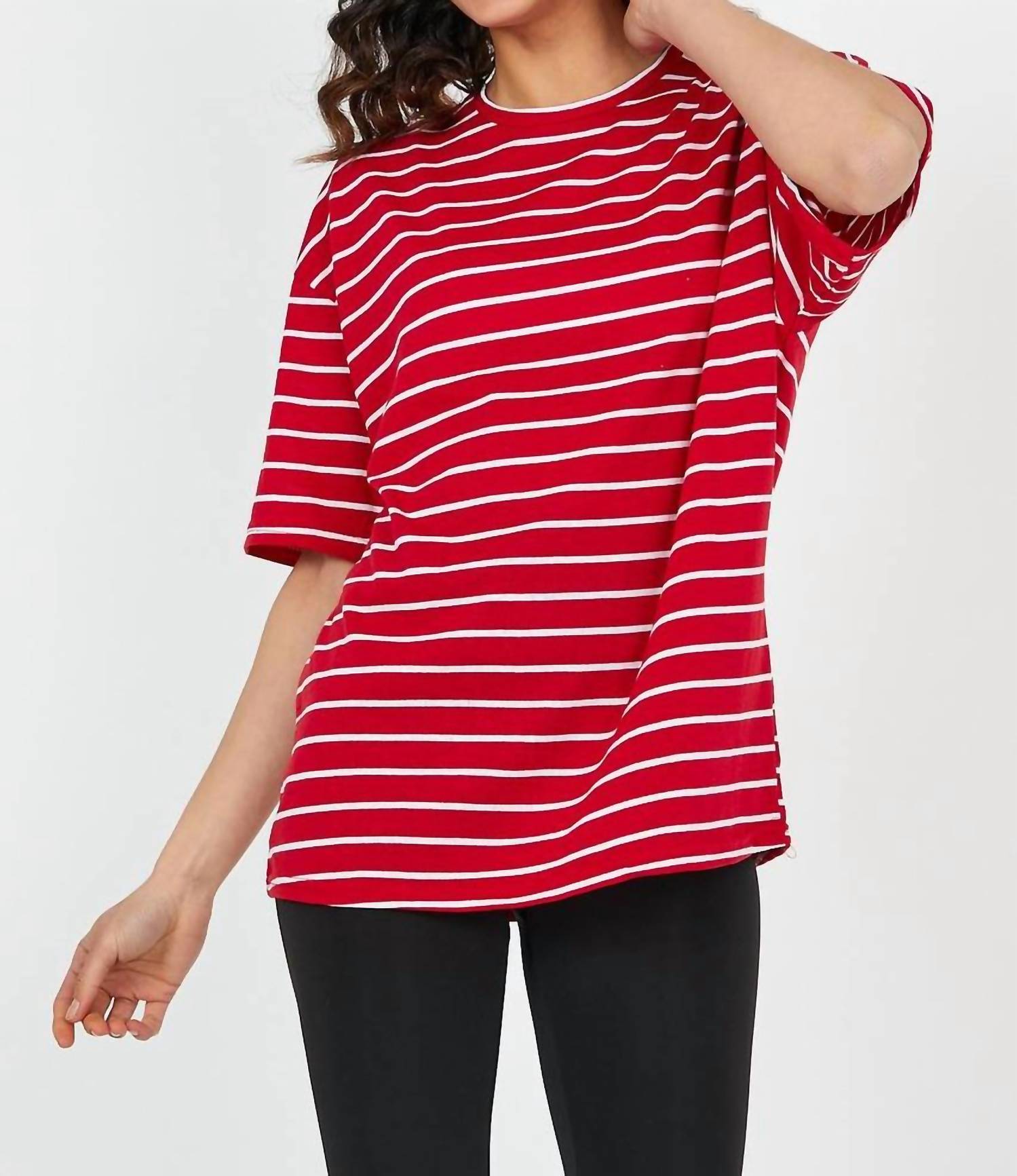 Sewn and Seen Striped Knit Short Sleeve Top in red - women's t-shirt