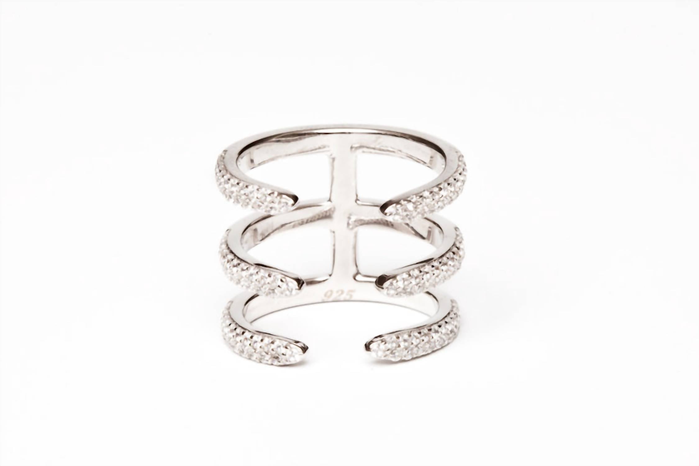Avenue Chic - Women's Three Line Cz Cuff Ring