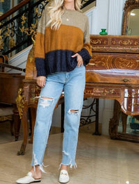 Sweet Lovely By Jen - Chunky Knit Colorblock Sweaters