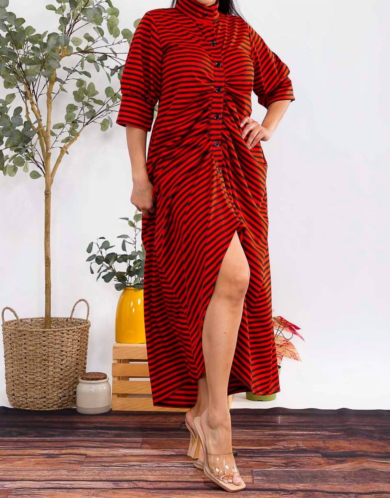 Karen T Design - Button Down Stripe Midi Dress