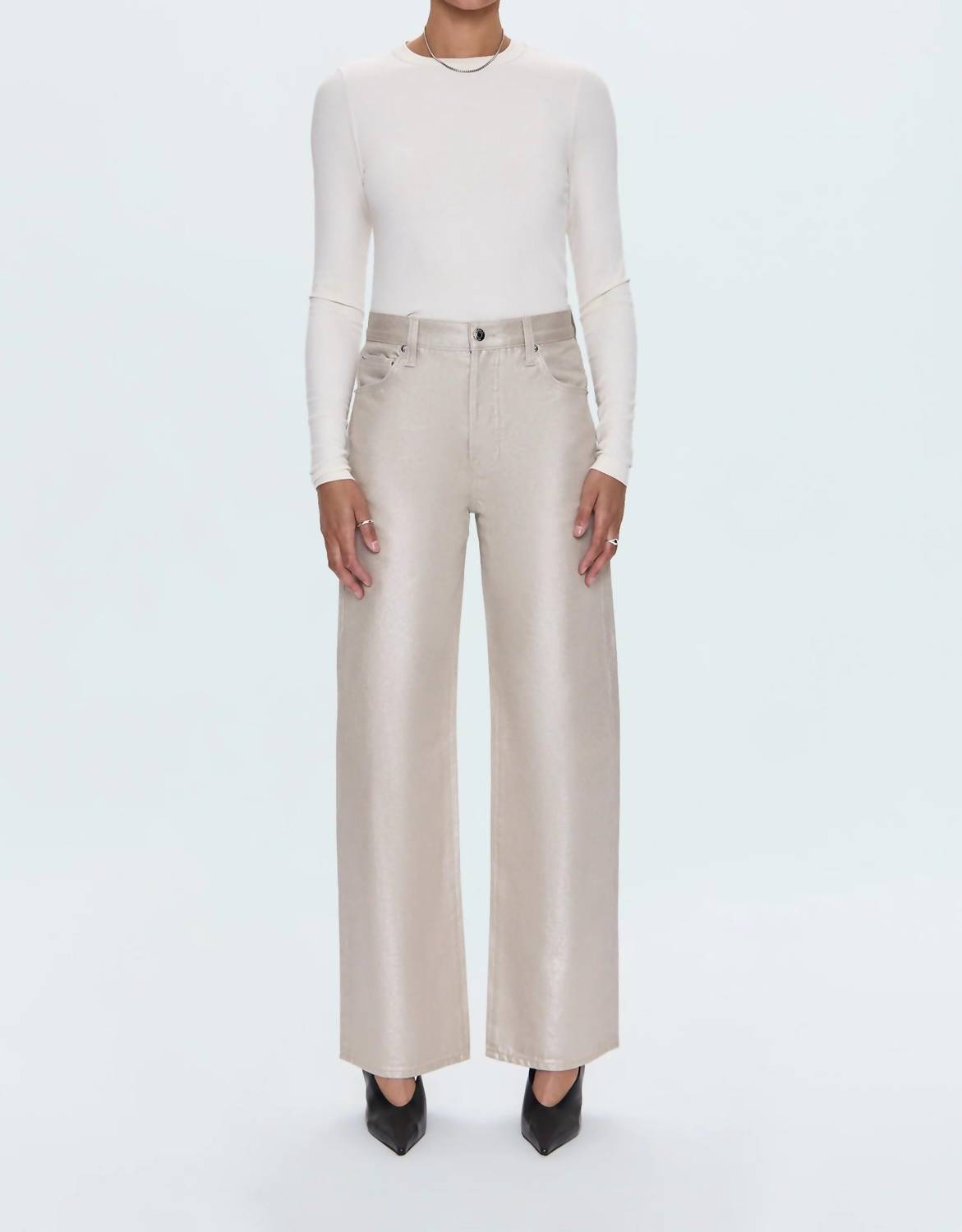 PISTOLA Tate High Rise Bowed Wide Leg Jean in champagne - women's jeans - view 4