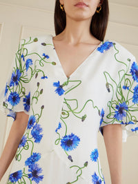 Stella Mccartney - Floral Silk V Neck Midi Dress