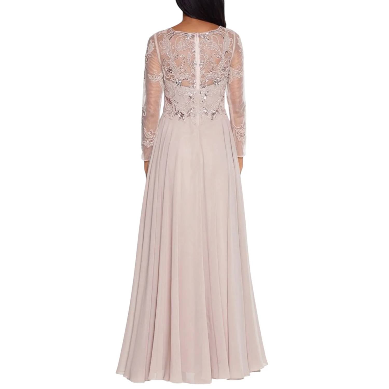Xscape - Mason Beaded Long Sleeve Chiffon Gown -plus