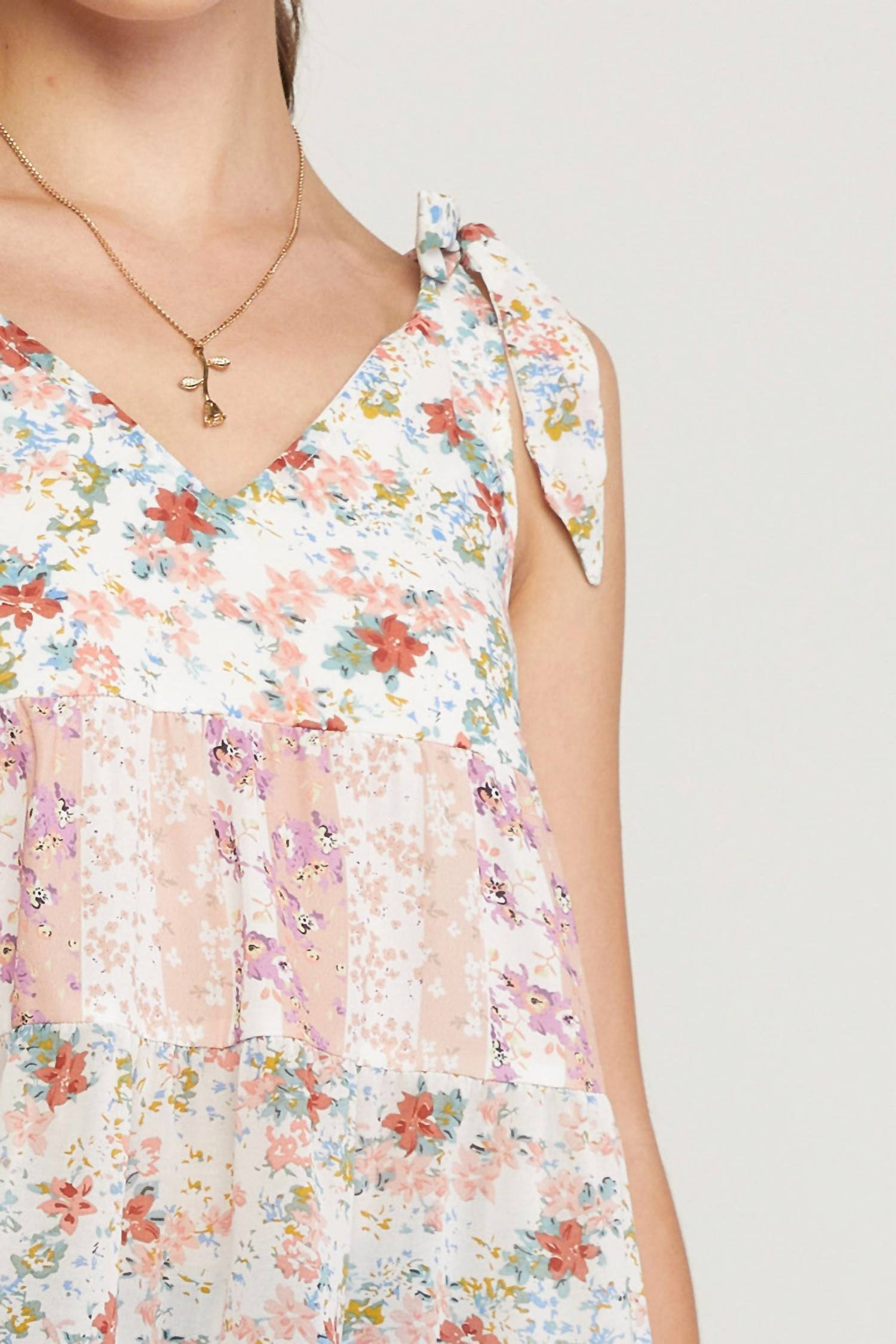 Entro - Mixed Floral Print Tiered Top