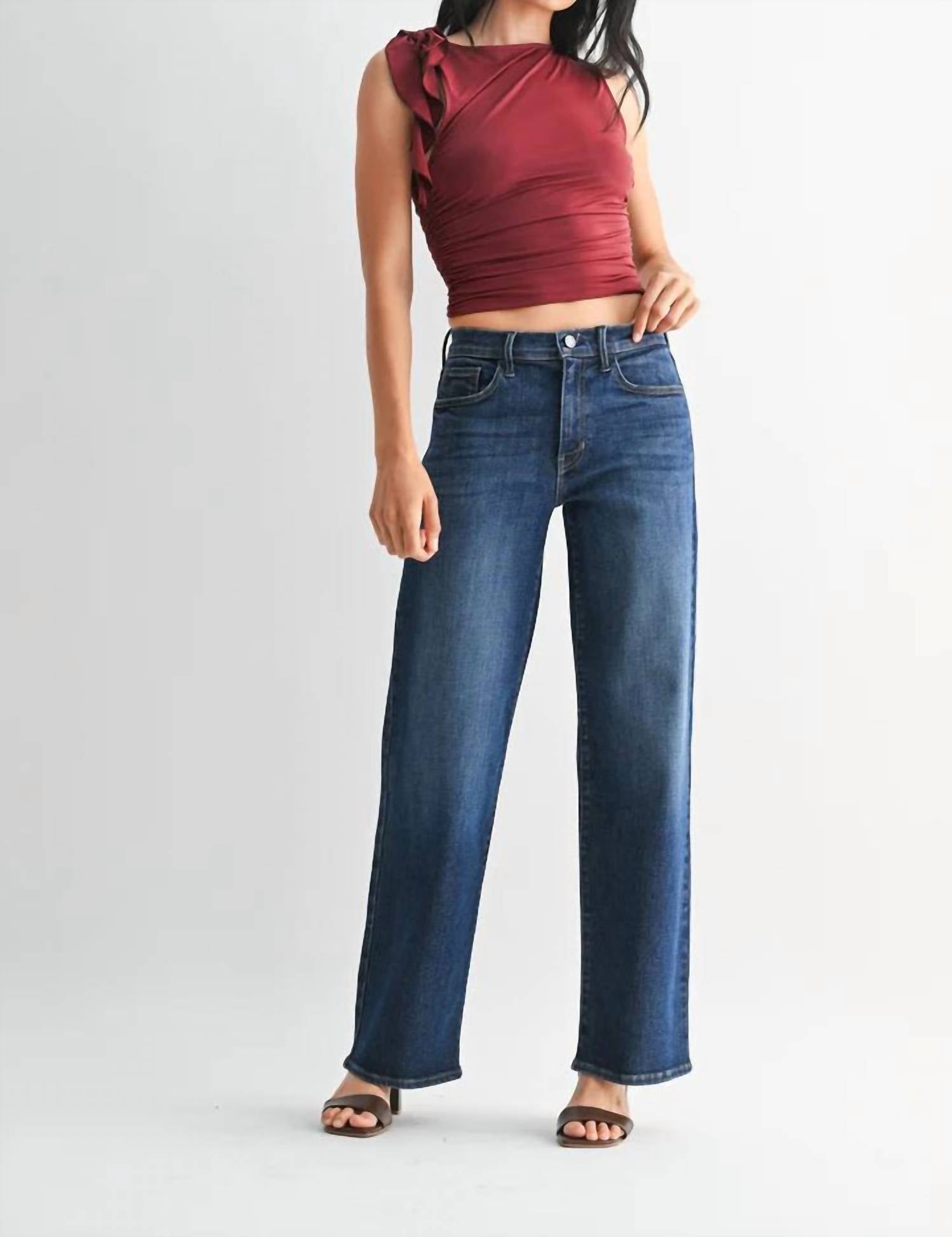 JUST BLACK DENIM Loose Straight Leg Premium Jeans in dark wash denim - women's jeans