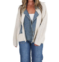 Blu Pepper - Mixed Media Cable Knit Denim Trim Jacket