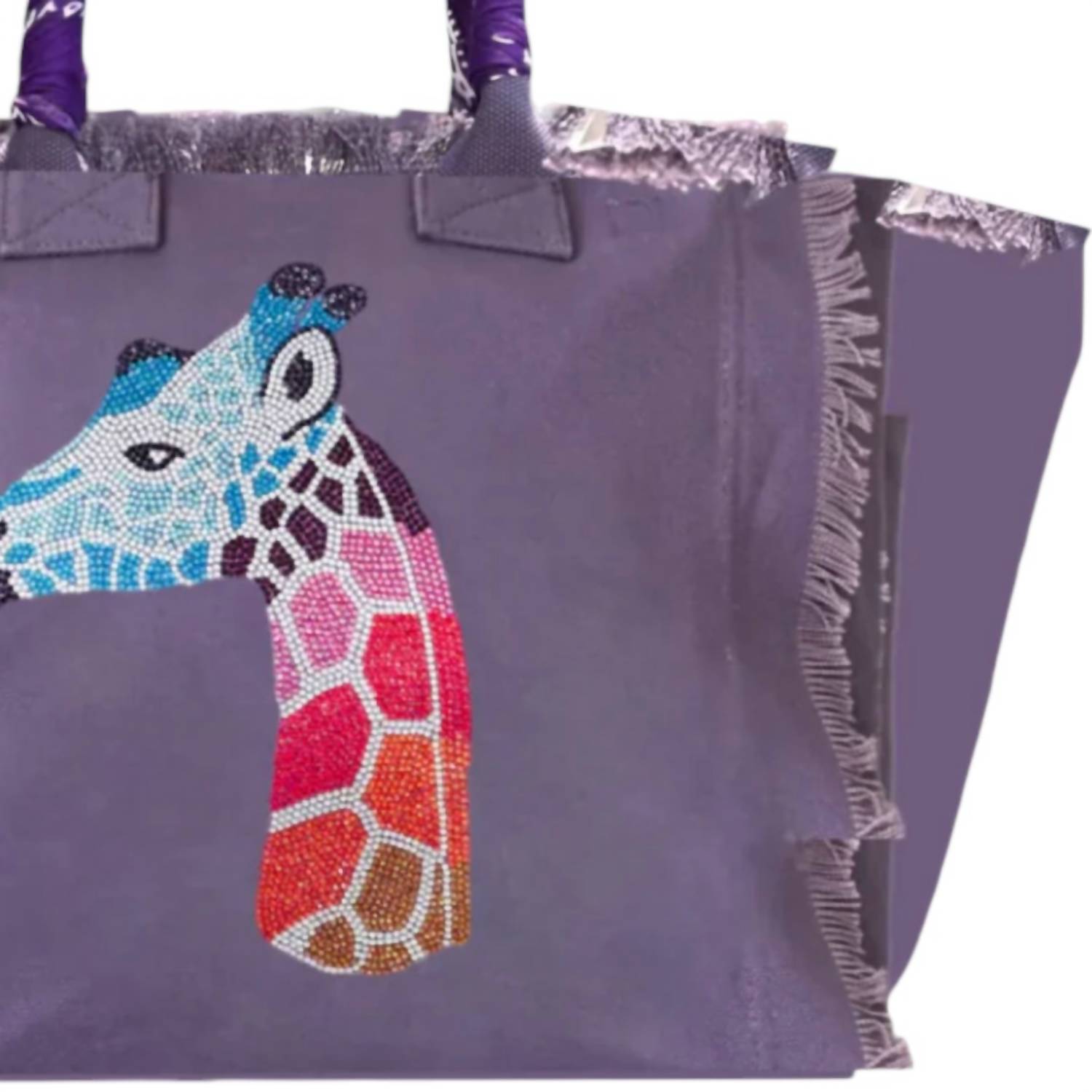 Hipchik - Women's Giraffe Crystal Fringe Canvas Tote Bag