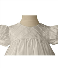 Little Things Mean a Lot Girl's Silk Dupioni Christening Baptism Gown With Lattice Bodice in white - kids' dress - alternate view