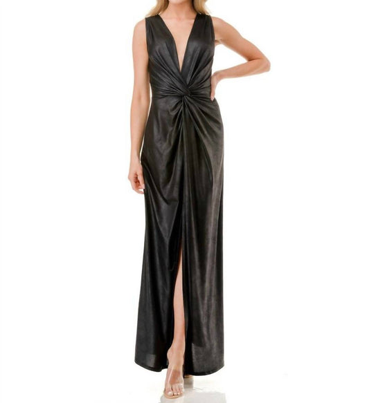 Ariella - Twist Front Faux Leather Maxi Dress