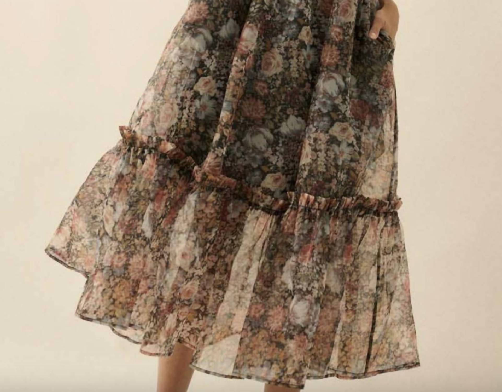 Promesa - Floral Organza Ruffled Fit-and-Flare Maxi Dress