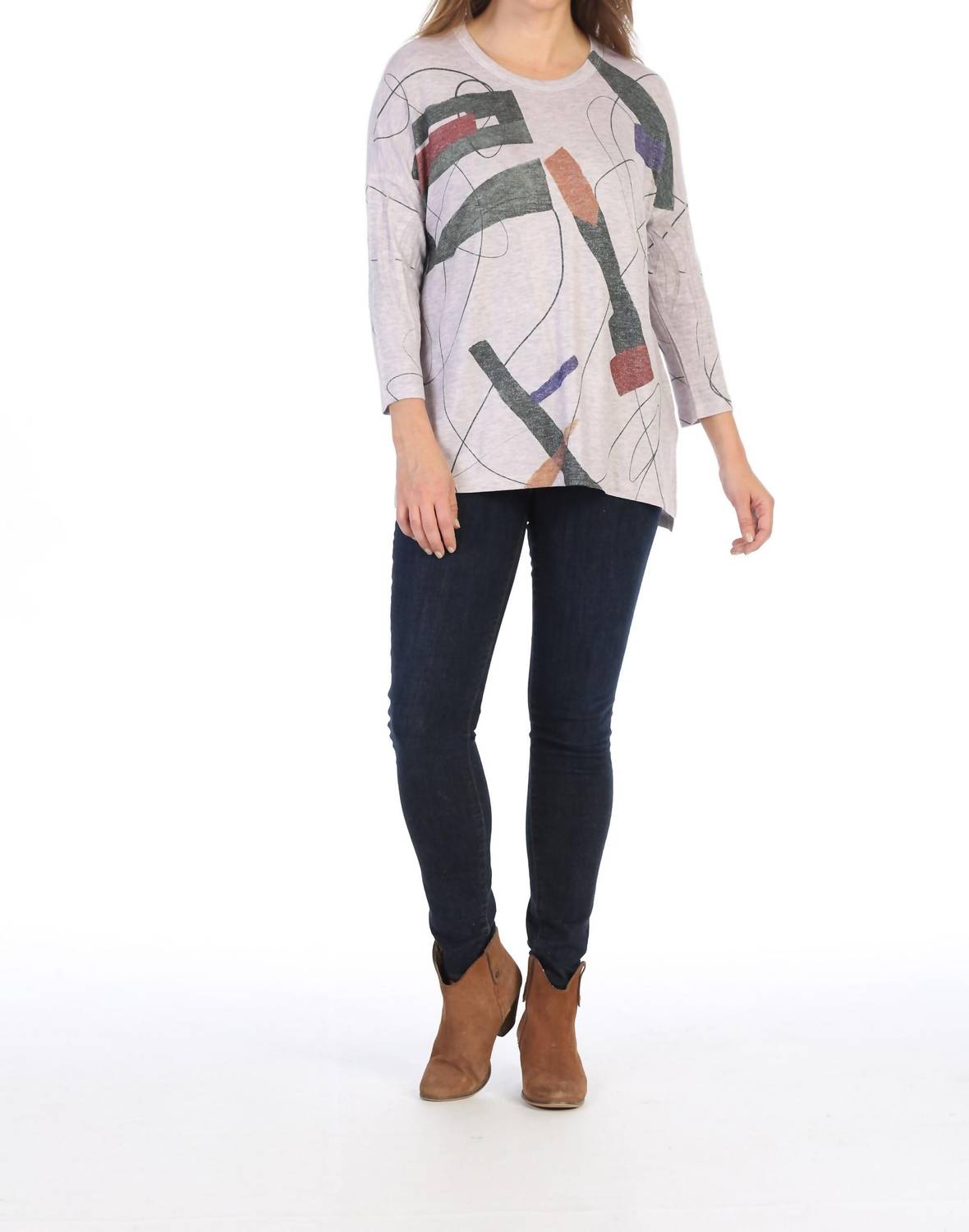 Jess & Jane Contours Knit Jersey Dolman Sleeve Top in abstract art - women's blouse - detail view