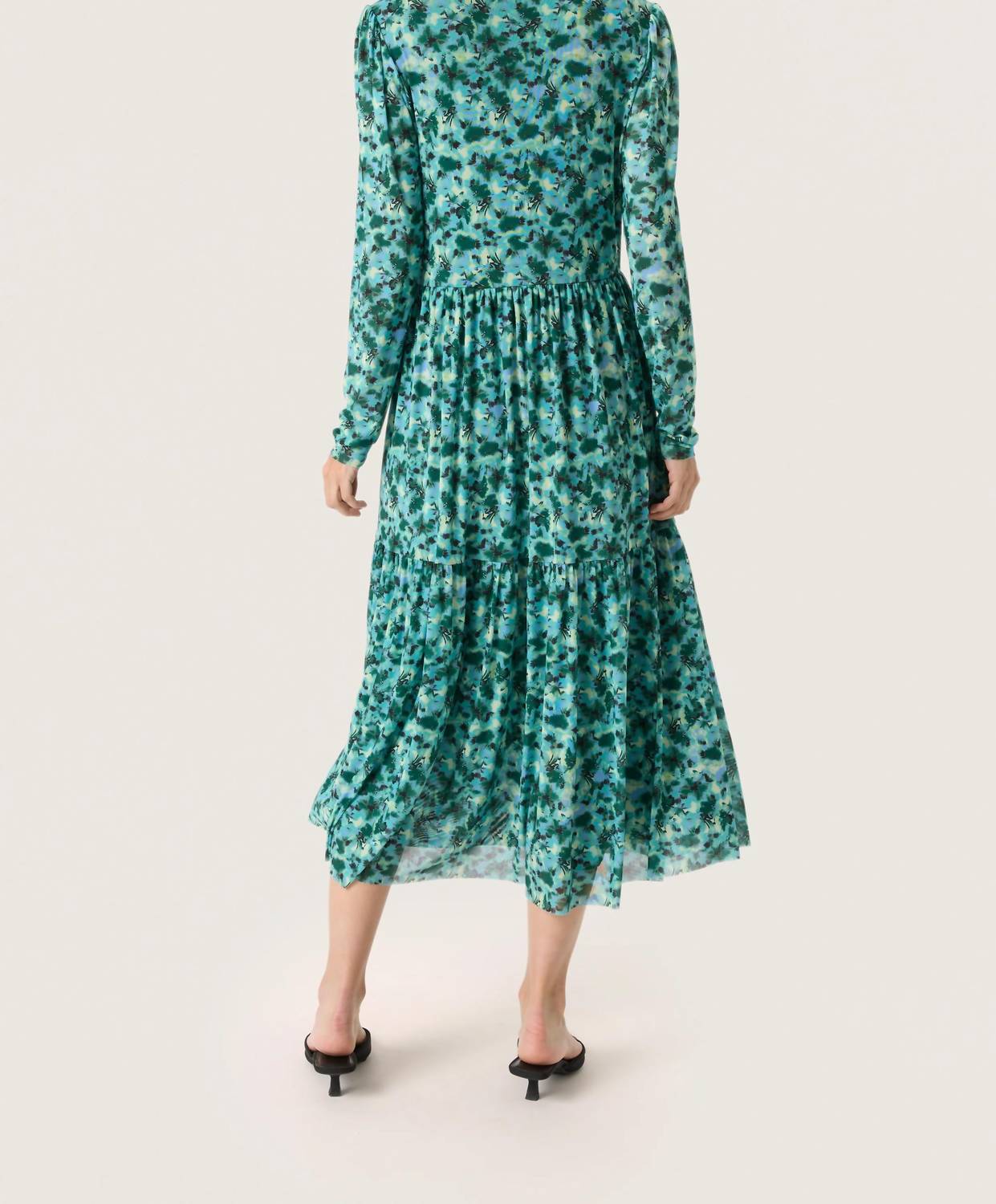 Soaked In Luxury - Slaldora V-neck Mesh Long Sleeve Midi Dress