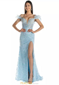 Sherri Hill Sequin Lace Feather Sleeve Dress in light blue - women's dress - alternate view