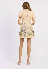 En Saison - Bubble Sleeve Crochet Collar Pleated Border Mini Shirt Dress