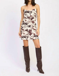 Emory Park Cowl Neck Mini Satin Dress in cow print - women's dress