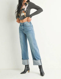 Just Black Denim - Cuffed Slim Wide Jean - Petite