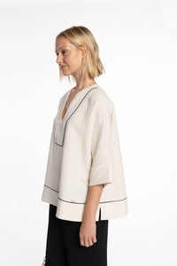 Naulover - Linen Blouse With Contrast Trim