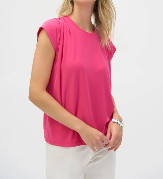 Joseph Ribkoff - Pleated Crew Neck Cap Sleeve Top