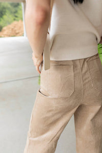 AnnieWear Tranquility Corduroy Wide Leg Pants in taupe - women's pants - detail view