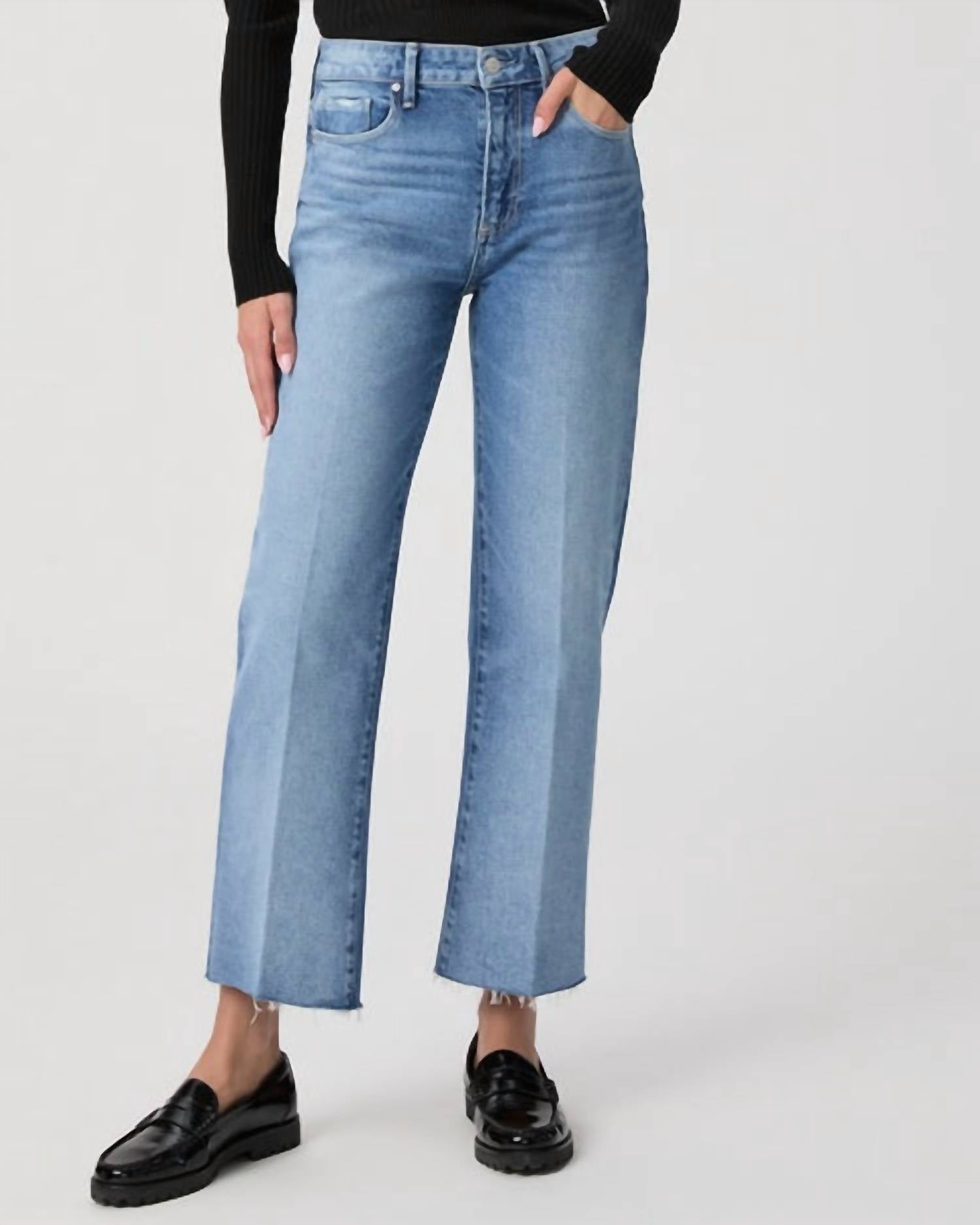 Paige - Leenah Ankle Sleek Wide Leg Raw Hem Jeans