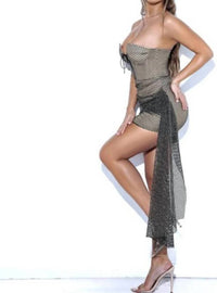 Miss Circle - Lena Mesh Lace Up Draping Dress