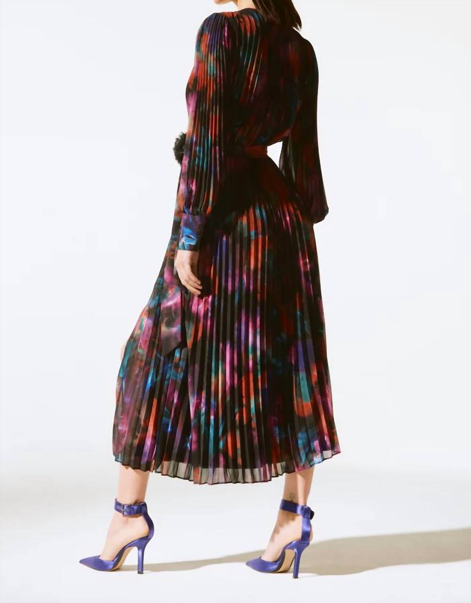 Joseph Ribkoff - Floral Chiffon Pleated Midi Dress