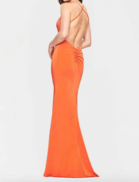 FAVIANA Fit & Flare Open Back Gown in tangerine - women's dress - detail view