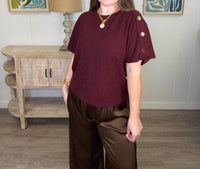 SEE AND BE SEEN Short Sleeve Sweater in burgundy - women's sweater