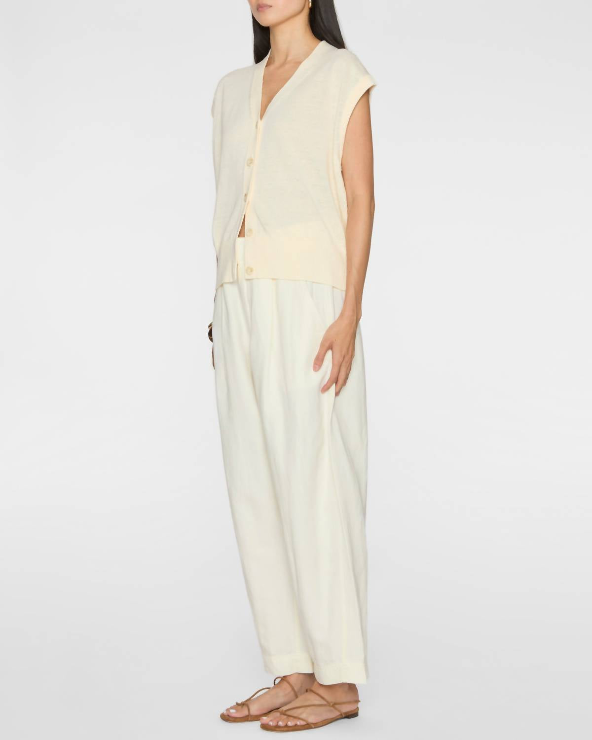 APIECE APART Fine Weight Cropped Vest in cream 3 - women's jacket - alternate view