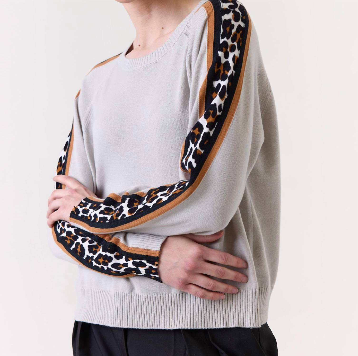 Wispr - Pop Stripe Leopard Crew Sweater