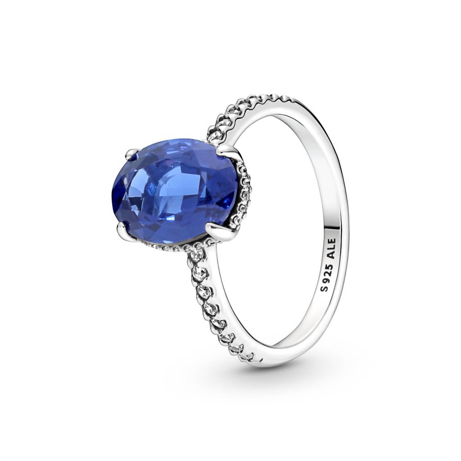 Pandora - Women's Statement Ring With Princess Blue Crystal And Clear Cubic Zirconia
